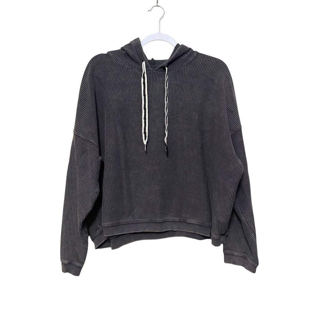 Aerie Oversized Waffle Knit Hoodie Sweatshirt Womens XL Gray Comfy Casual Active
